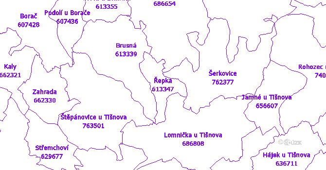 Katastrální mapa Řepka - přehledová mapa katastrálního území