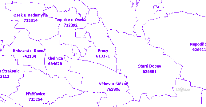 Katastrální mapa Brusy - přehledová mapa katastrálního území