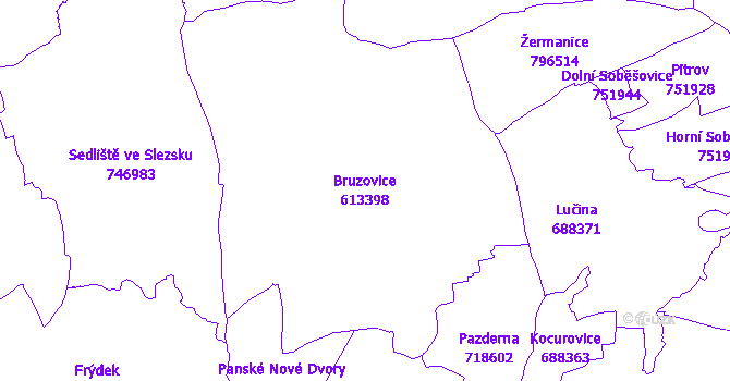 Katastrální mapa Bruzovice - přehledová mapa katastrálního území