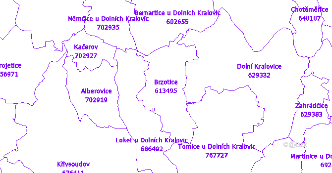 Katastrální mapa Brzotice - přehledová mapa katastrálního území