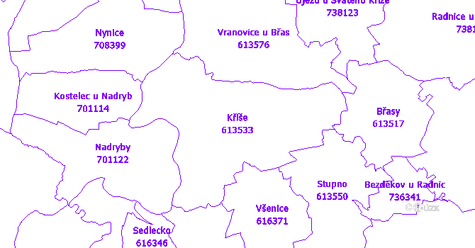 Katastrální mapa Kříše - přehledová mapa katastrálního území
