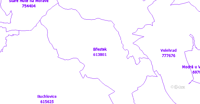 Katastrální mapa Břestek - přehledová mapa katastrálního území