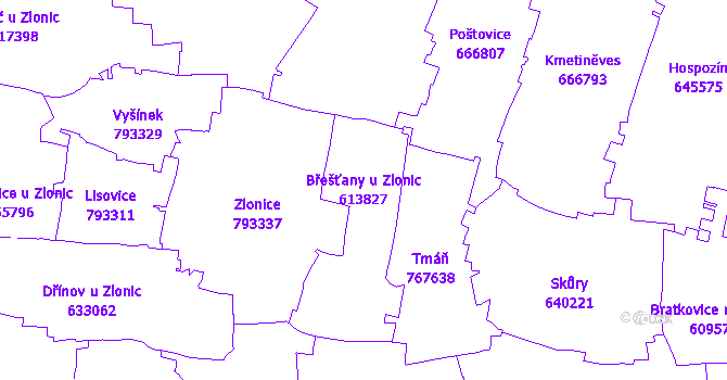 Katastrální mapa Břešťany u Zlonic - přehledová mapa katastrálního území