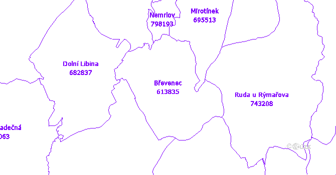 Katastrální mapa Břevenec - přehledová mapa katastrálního území
