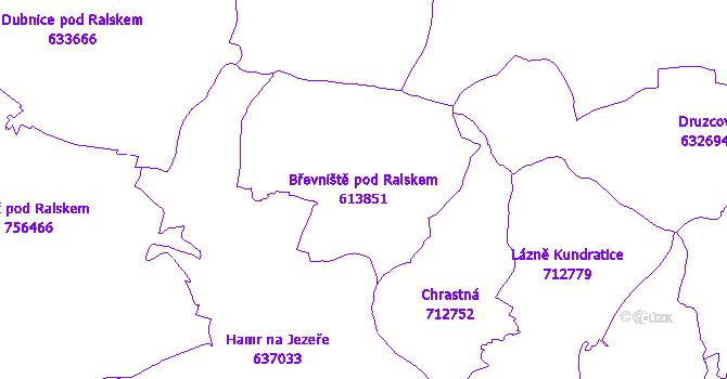 Katastrální mapa Břevniště pod Ralskem - přehledová mapa katastrálního území
