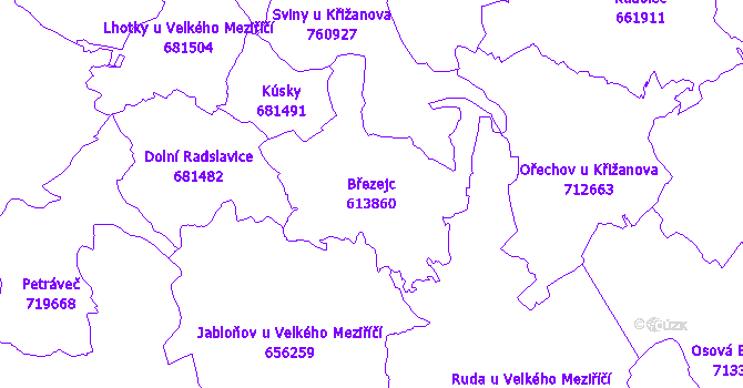 Katastrální mapa Březejc - přehledová mapa katastrálního území