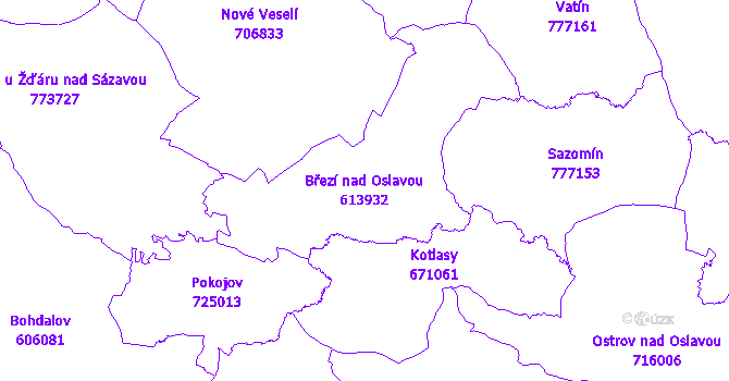 Katastrální mapa Březí nad Oslavou - přehledová mapa katastrálního území