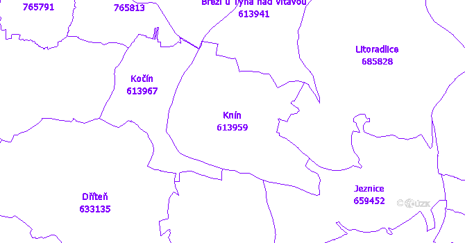 Katastrální mapa Knín - přehledová mapa katastrálního území