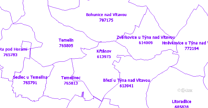 Katastrální mapa Křtěnov - přehledová mapa katastrálního území