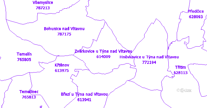 Katastrální mapa Zvěrkovice u Týna nad Vltavou - přehledová mapa katastrálního území