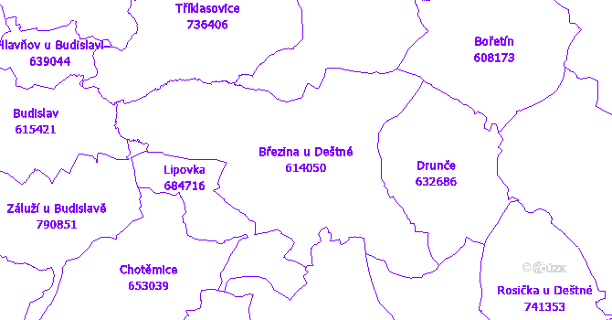 Katastrální mapa Březina u Deštné - přehledová mapa katastrálního území