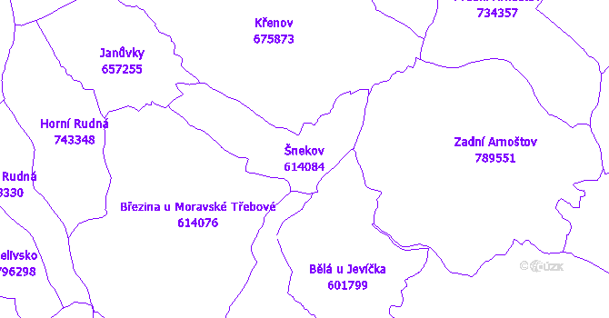 Katastrální mapa Šnekov - přehledová mapa katastrálního území