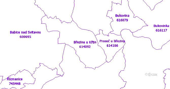 Katastrální mapa Březina u Křtin - přehledová mapa katastrálního území