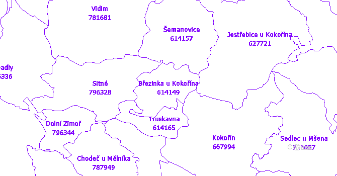 Katastrální mapa Březinka u Kokořína - přehledová mapa katastrálního území