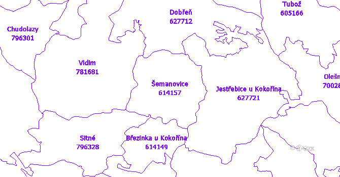 Katastrální mapa Šemanovice - přehledová mapa katastrálního území