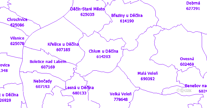 Katastrální mapa Chlum u Děčína - přehledová mapa katastrálního území