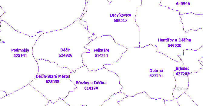 Katastrální mapa Folknáře - přehledová mapa katastrálního území
