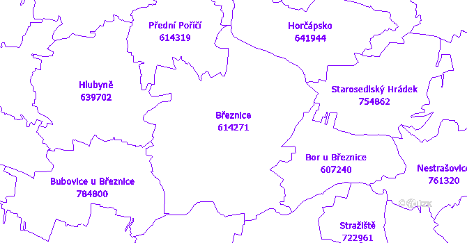 Katastrální mapa Březnice - přehledová mapa katastrálního území