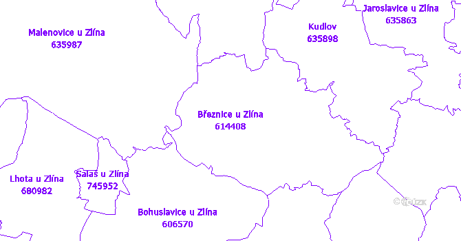 Katastrální mapa Březnice u Zlína - přehledová mapa katastrálního území