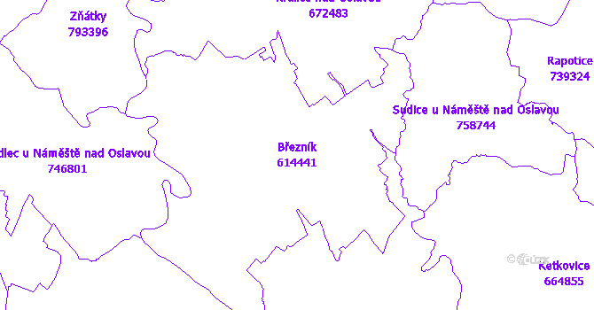 Katastrální mapa Březník - přehledová mapa katastrálního území
