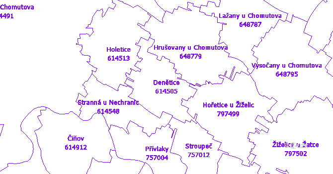Katastrální mapa Denětice - přehledová mapa katastrálního území
