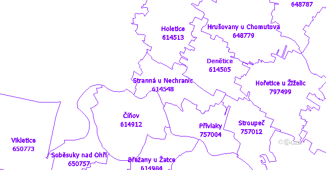 Katastrální mapa Stranná u Nechranic - přehledová mapa katastrálního území