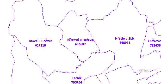 Katastrální mapa Březová u Hořovic - přehledová mapa katastrálního území