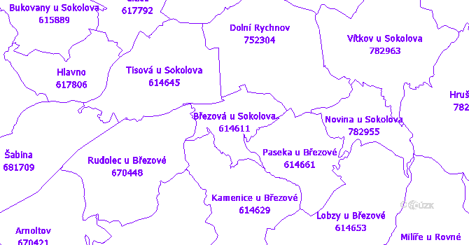 Katastrální mapa Březová u Sokolova - přehledová mapa katastrálního území