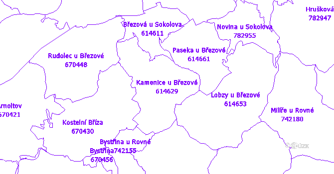 Katastrální mapa Kamenice u Březové - přehledová mapa katastrálního území