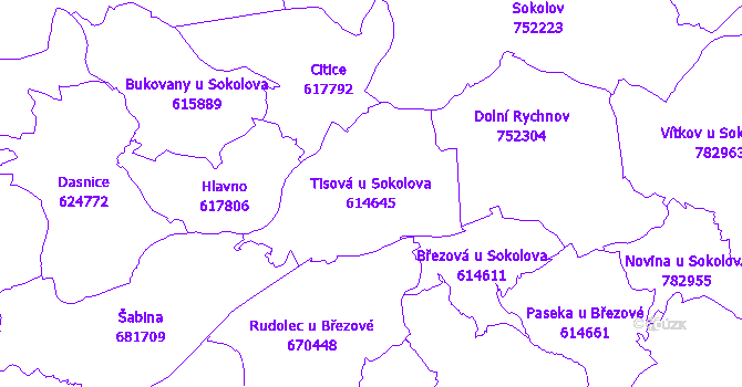 Katastrální mapa Tisová u Sokolova - přehledová mapa katastrálního území