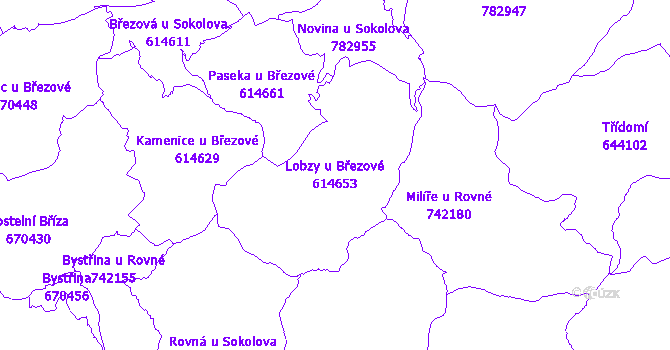 Katastrální mapa Lobzy u Březové - přehledová mapa katastrálního území