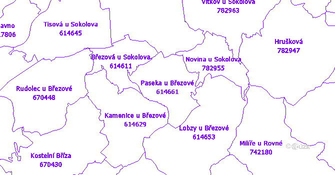 Katastrální mapa Paseka u Březové