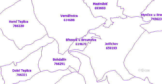 Katastrální mapa Březová u Broumova