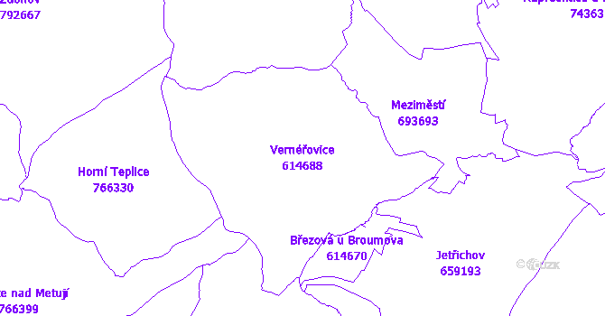 Katastrální mapa Vernéřovice - přehledová mapa katastrálního území