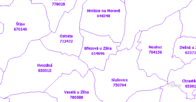 Katastrální mapa Březová u Zlína - přehledová mapa katastrálního území