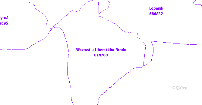 Katastrální mapa Březová u Uherského Brodu - přehledová mapa katastrálního území