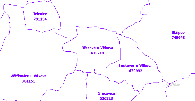 Katastrální mapa Březová u Vítkova - přehledová mapa katastrálního území