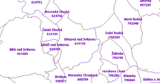 Katastrální mapa Březová nad Svitavou - přehledová mapa katastrálního území
