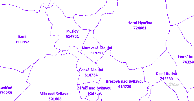 Katastrální mapa Moravská Dlouhá - přehledová mapa katastrálního území