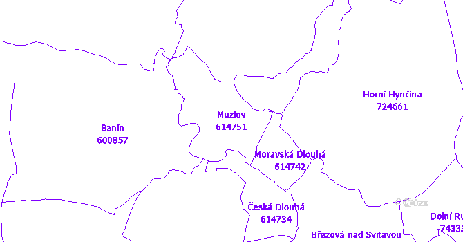 Katastrální mapa Muzlov - přehledová mapa katastrálního území