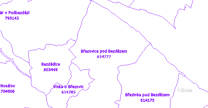 Katastrální mapa Březovice pod Bezdězem - přehledová mapa katastrálního území