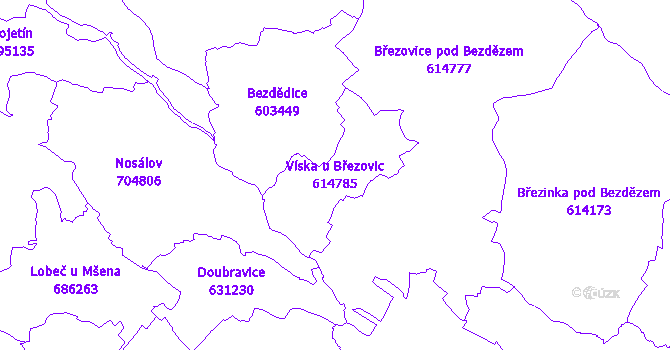 Katastrální mapa Víska u Březovic - přehledová mapa katastrálního území