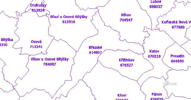 Katastrální mapa Březské - přehledová mapa katastrálního území