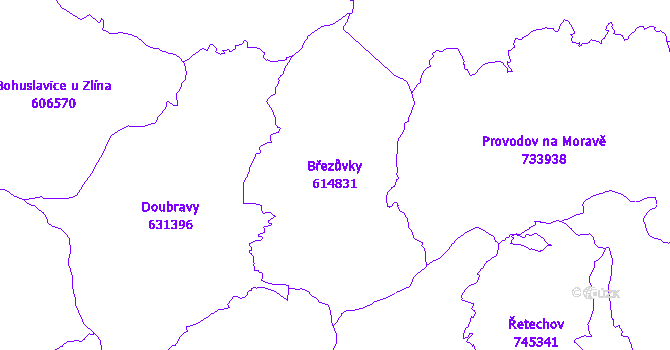 Katastrální mapa Březůvky - přehledová mapa katastrálního území