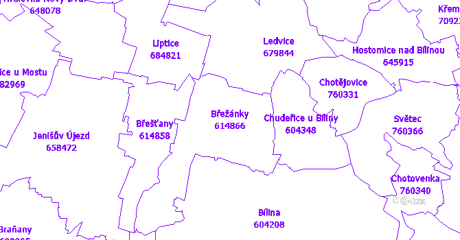 Katastrální mapa Břežánky - přehledová mapa katastrálního území