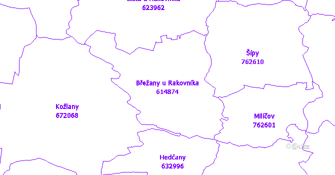 Katastrální mapa Břežany u Rakovníka - přehledová mapa katastrálního území