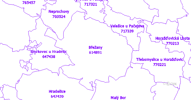Katastrální mapa Břežany - přehledová mapa katastrálního území