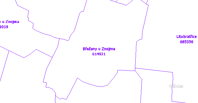 Katastrální mapa Břežany u Znojma - přehledová mapa katastrálního území