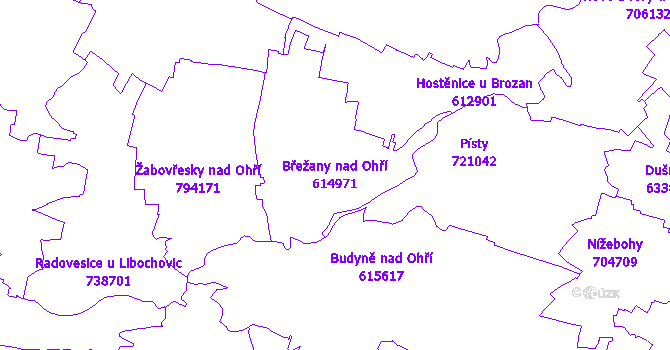 Katastrální mapa Břežany nad Ohří - přehledová mapa katastrálního území