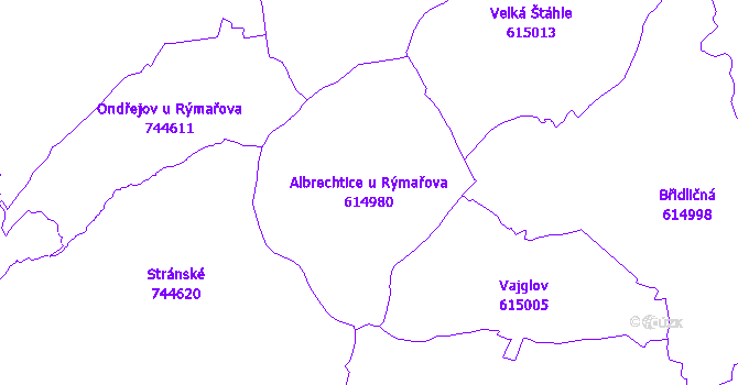 Katastrální mapa Albrechtice u Rýmařova - přehledová mapa katastrálního území